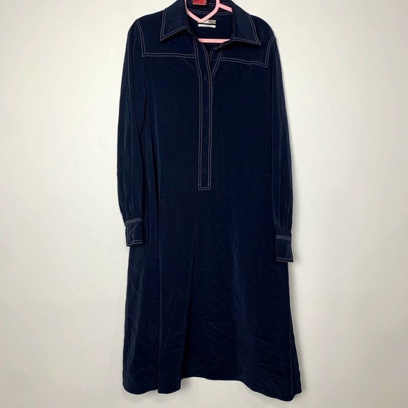 CO Collection Pre-Fall 29 Button Up Long Sleeve Midi Dress Navy Blue Size Medium - Picture 2 of 9